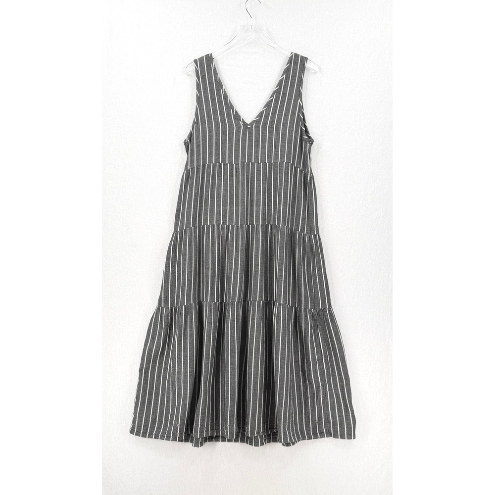 QUINCE Organic Cotton Gauze Maxi Dress Large Black Striped Tiered Sleeveless - Picture 4 of 16